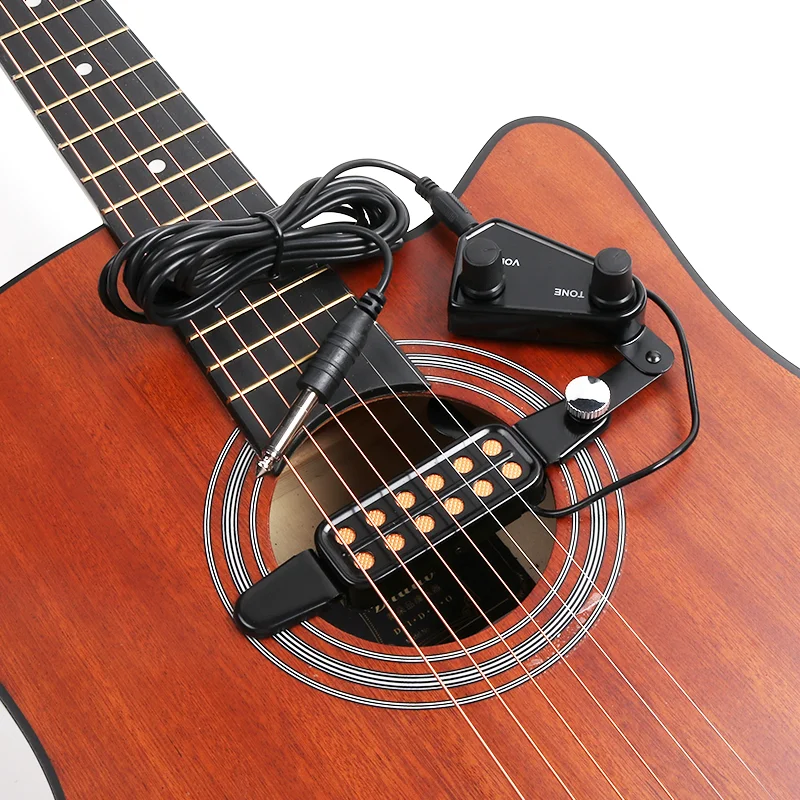 12 Sound Hole Guitar Pickup Transducer For Acoustic Guitar Preamplifier With Tone And Volume Control Cable Line