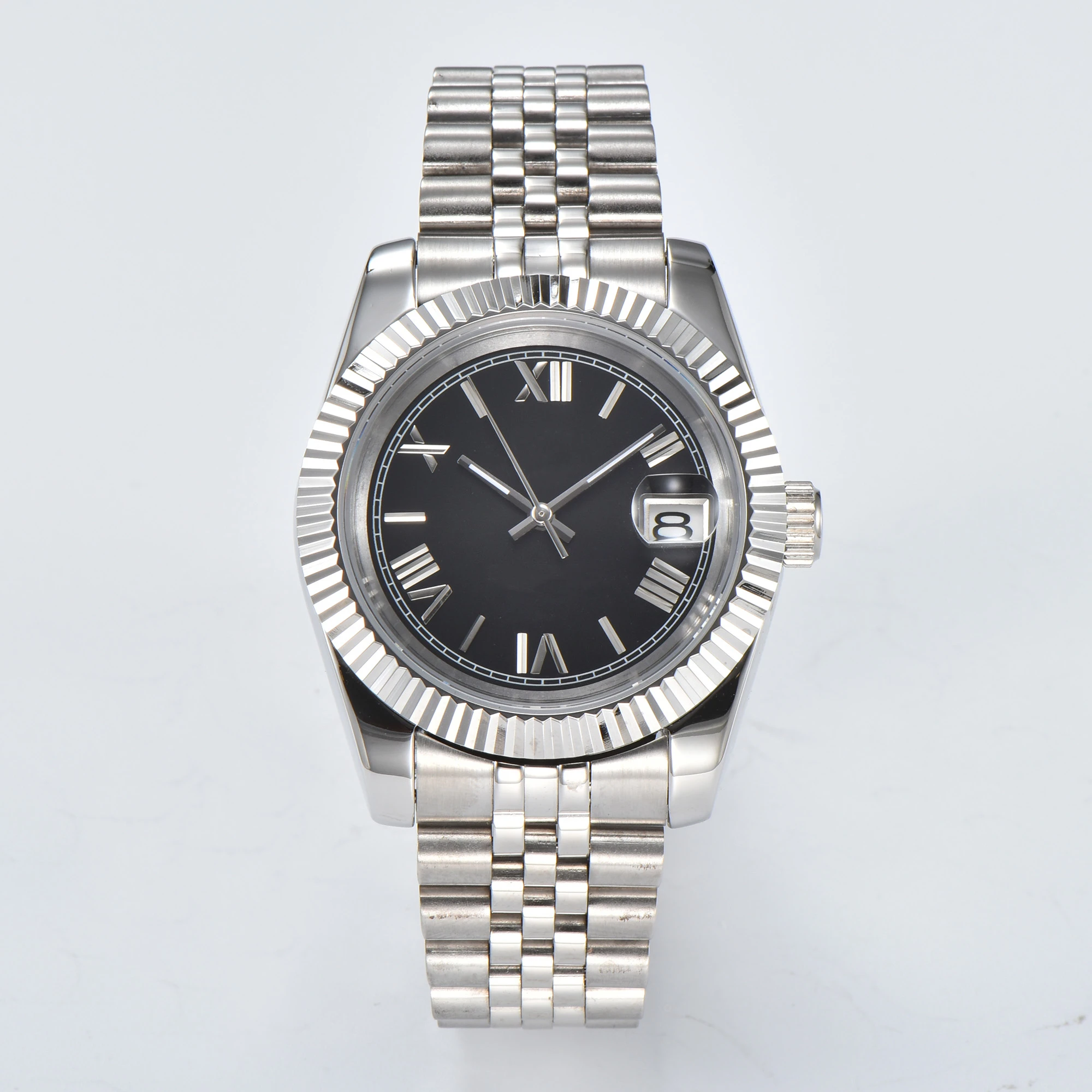 NH35 Watch Luxury Blank Roman Numerals Dial Automatic Movement Magnifier Waterproof Wristwatch Full Gold Custom Logo