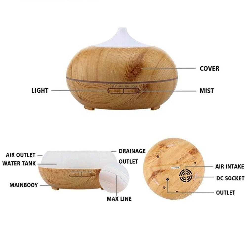 SOICARE 300ml wood grain ultrasonic oil diffuser base aromatherapy humidifier