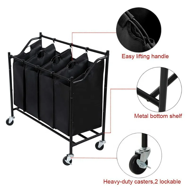 HOMEST 3 Sections Laundry Hamper Basket with Aluminum Frame Durable Dirty Clothes Bag for Bathroom Bedroom Home