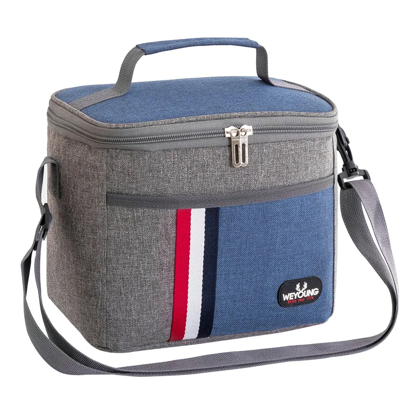 Oxford Cloth Aluminum Foil Thermal Insulated Lunch Bag with Shoulder Strap Portable Picnic Cooler Bags for Office Beach