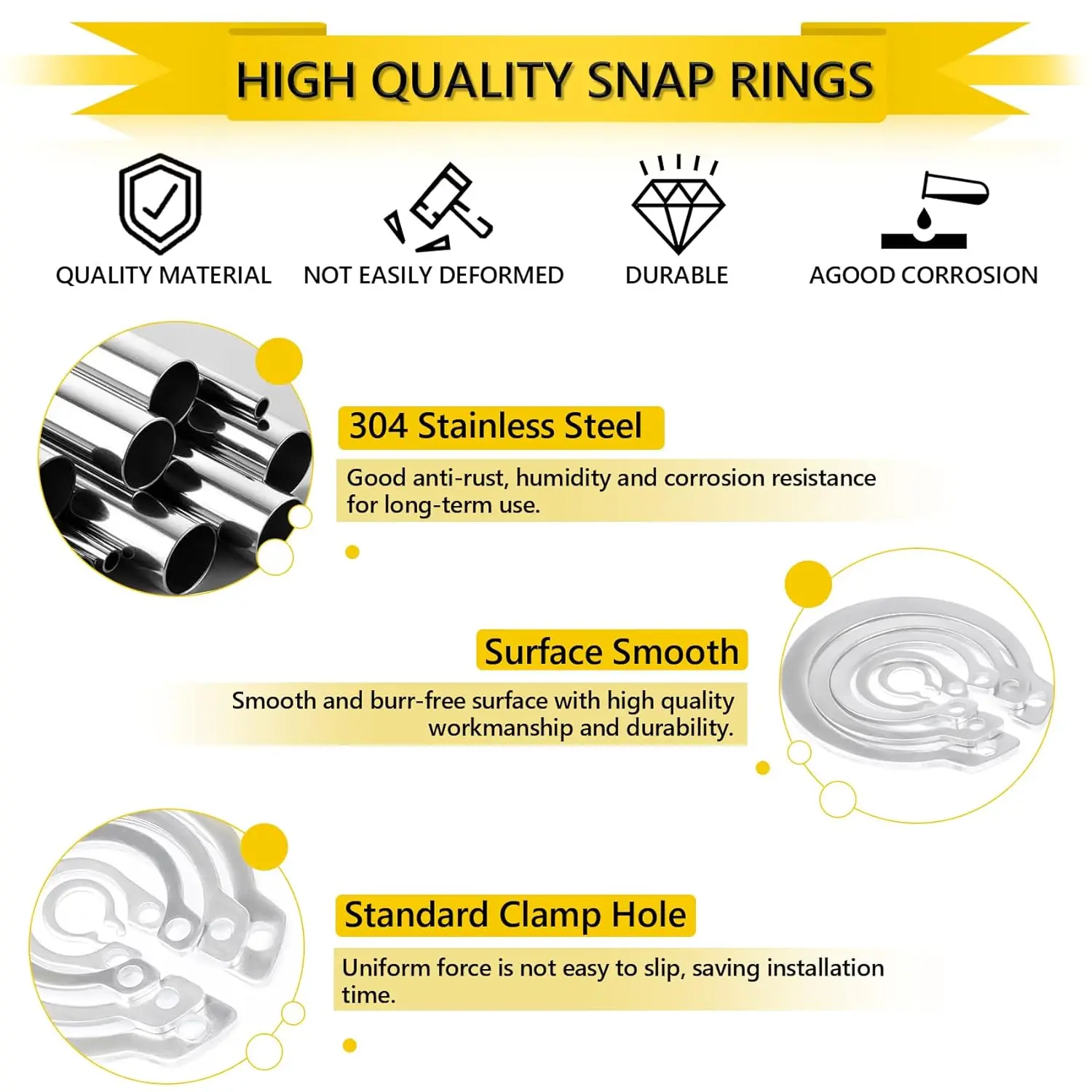 Cisivis Hot Sale 325 PCS Opening Ring Circlips Stainless Steel External Retaining Rings Set for Axles
