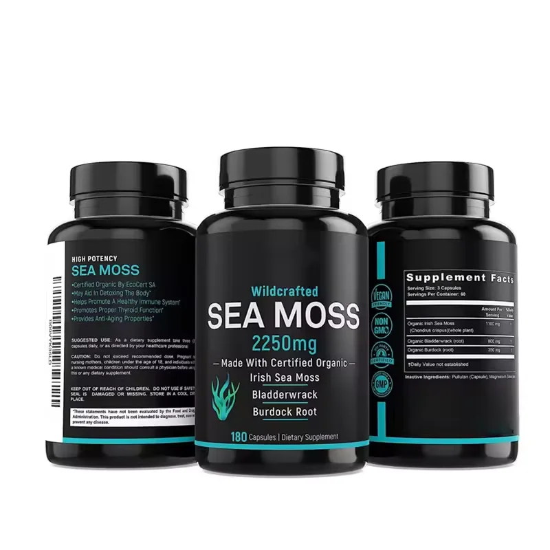 sea moss capsules Wholesale Price irish  sea moss powder gummies bulk sea moss burdock bladderwrack capsules