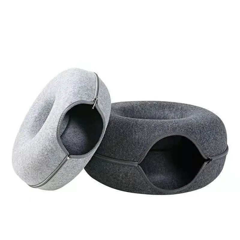 Wholesale Pet Cat Bed Custom Felt Round Tunnel Cat Donut Tunnel Bed With Zipper Cats Tunnel Nest Detachable for Playing Sleeping