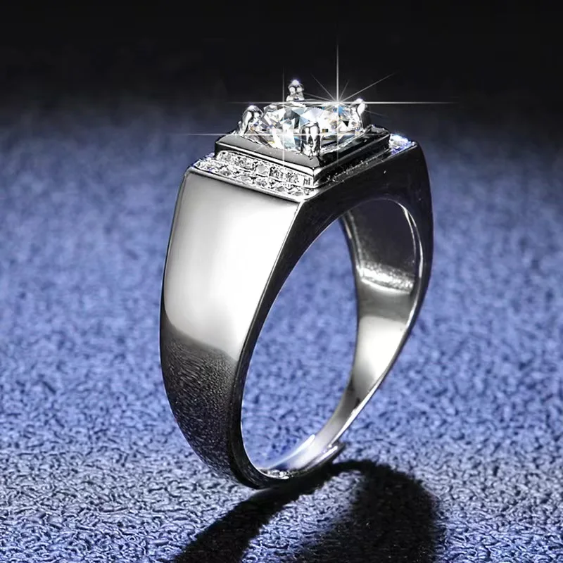 electroplating 925 Sterling Silver 1 CT Round Solitaire Cubic Zirconia Engagement Ring Halo Promise for men ring