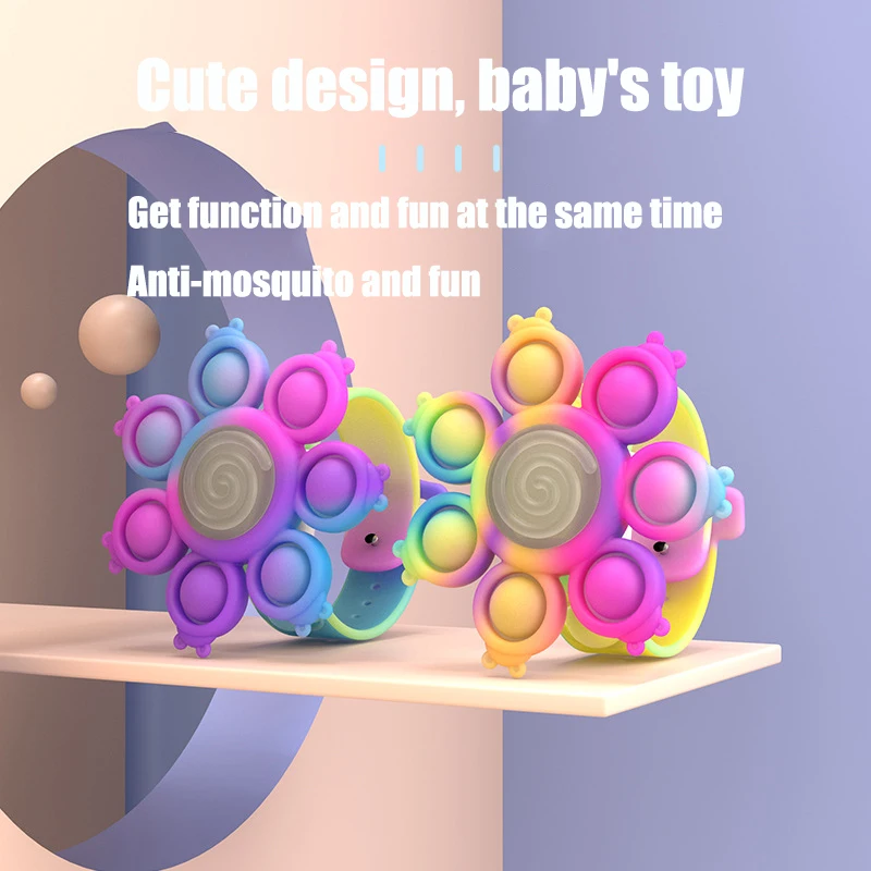 Silicone Push Bubble Wristband Kids Watch Shaped Bubble Fidget Spinner Natural ladybird Tie Dye Squeeze glow it Fidget Bracelet