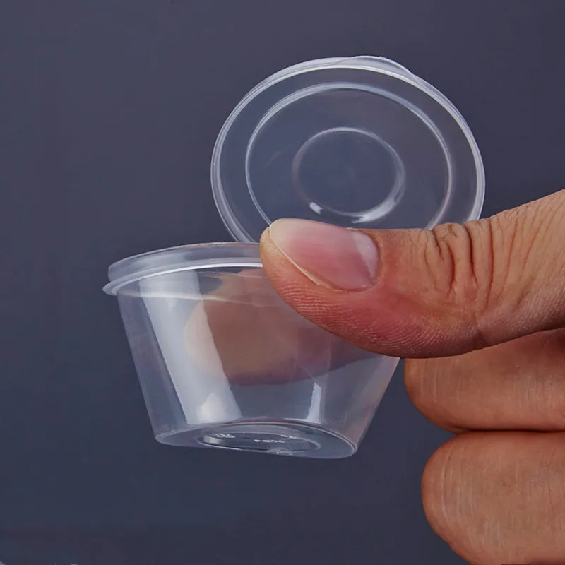 Disposable Portable Plastic Cups Transparent Small Food Sauce Containers Package Box with Lid Various Specifications
