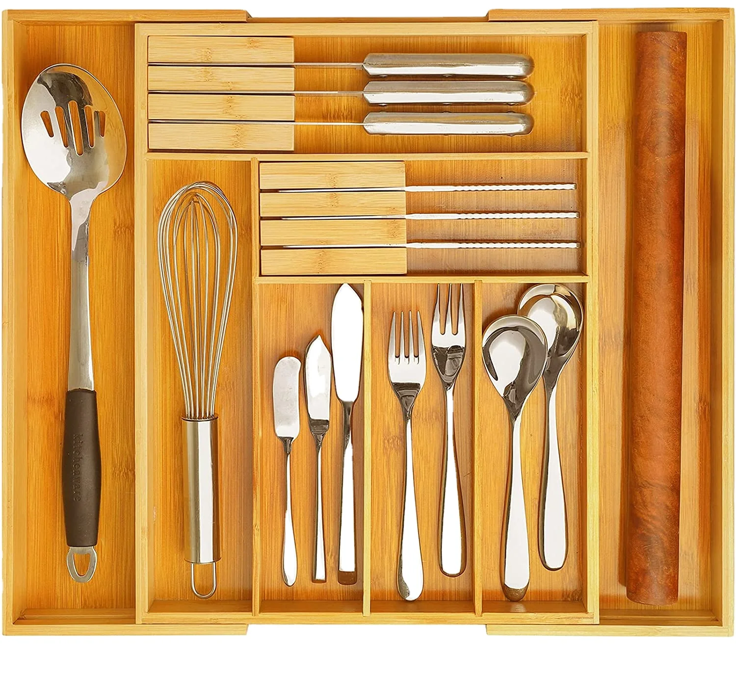 Bamboo Expandable Drawer Organizer Utensil Holder Adjustable Cutlery Tray Organizer and Cutlery Organizer Kitchen