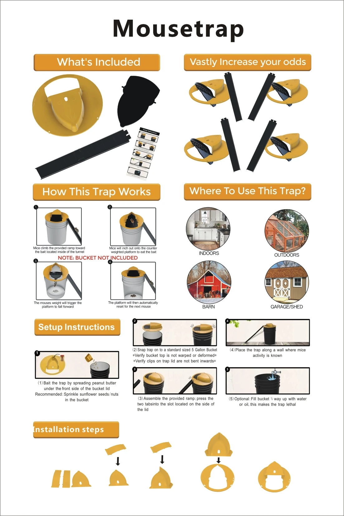 
Factory direct Mouse Trap Flip N Slide Bucket Lid Mouse Rat Mouse trap Humane Or Lethal Trap Door Style Multi Catch 