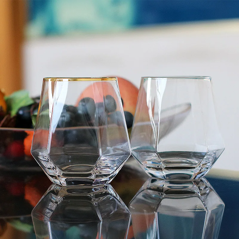 
Modern simple geometric glass wine restaurant household drink six-sided diamond mouth cup 