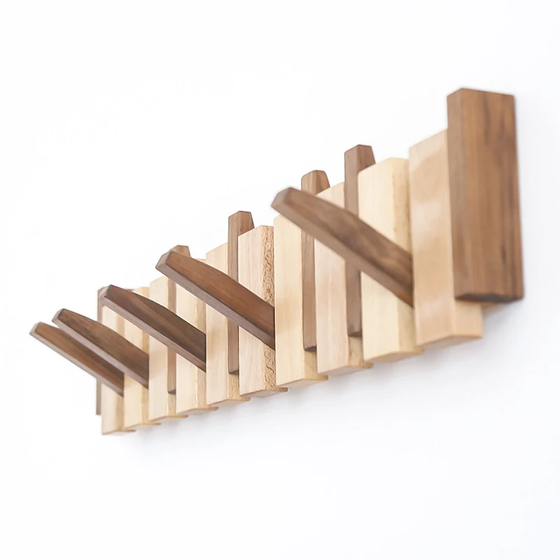 Wholesale customized solid wood clothes rack wooden wall hanging coat rack hook wood Customize logo multi-function Wall hanging