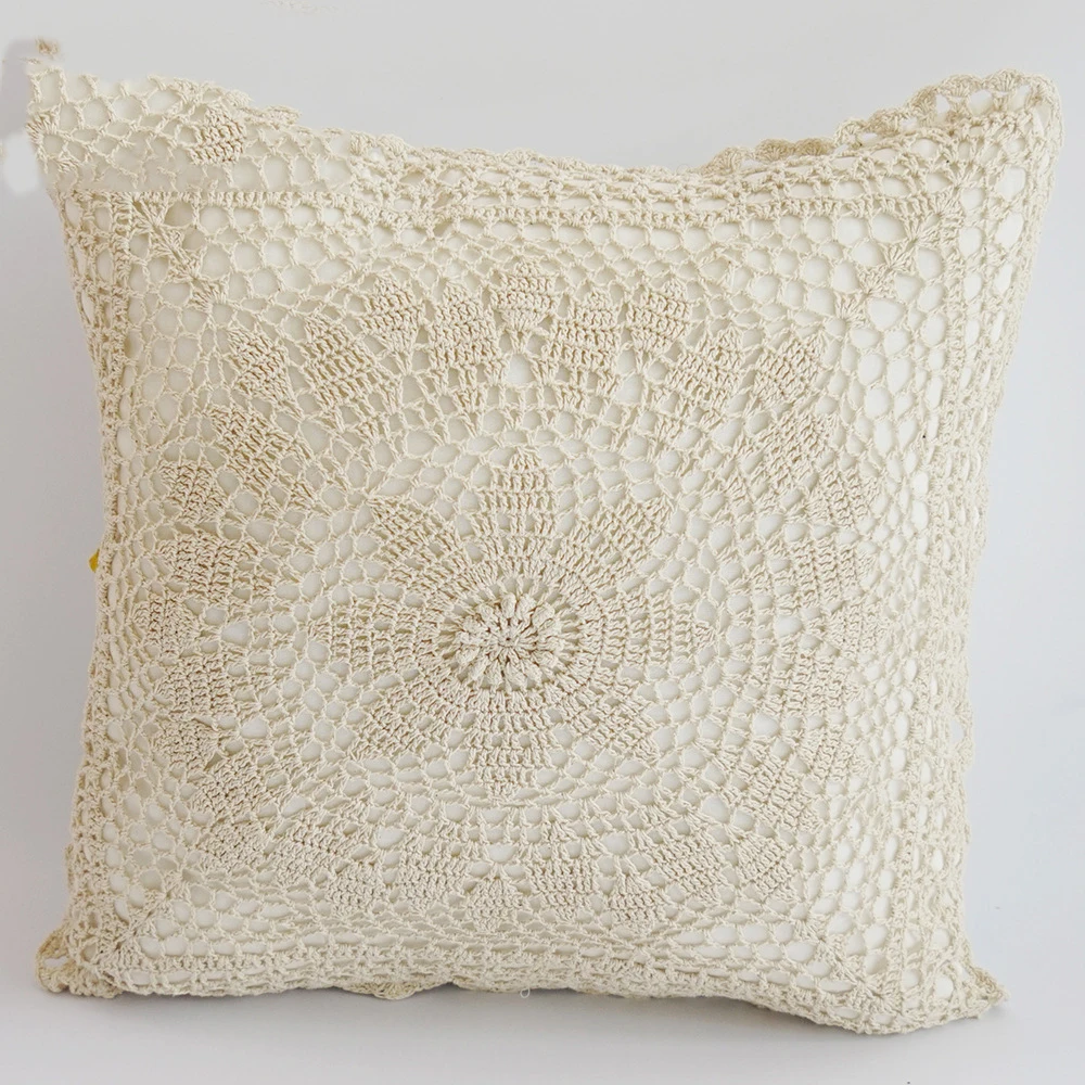 2022 New Style  Boho Style Plain Decorative  Square Pillow Covers Woven Crochet Cushion Cover
