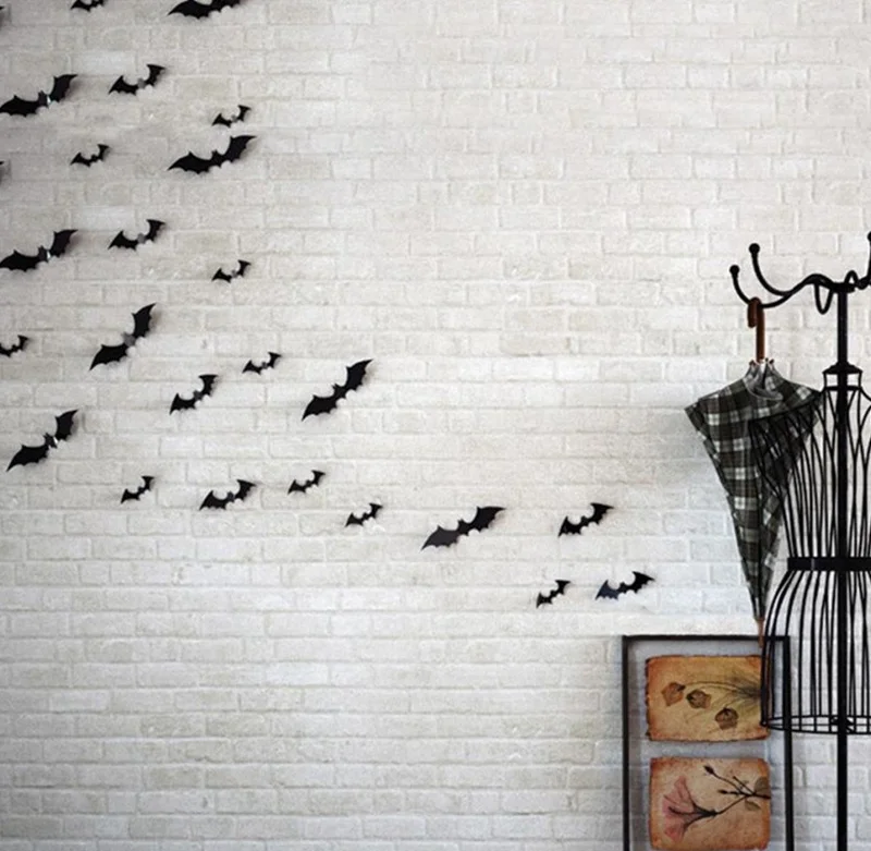 12 pcs PVC 3D Toy Decoration Party Supply Halloween Wall Sticker Bat