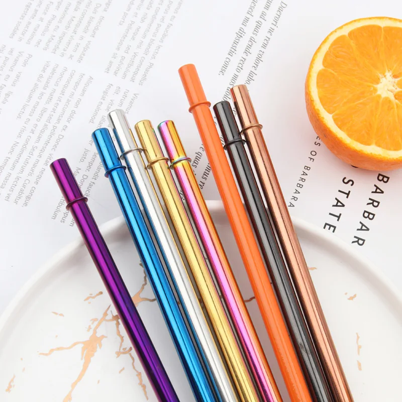 Wholesales Stainless steel bulged straw 8mm card slot anti-skid car cup straw Color metal straw