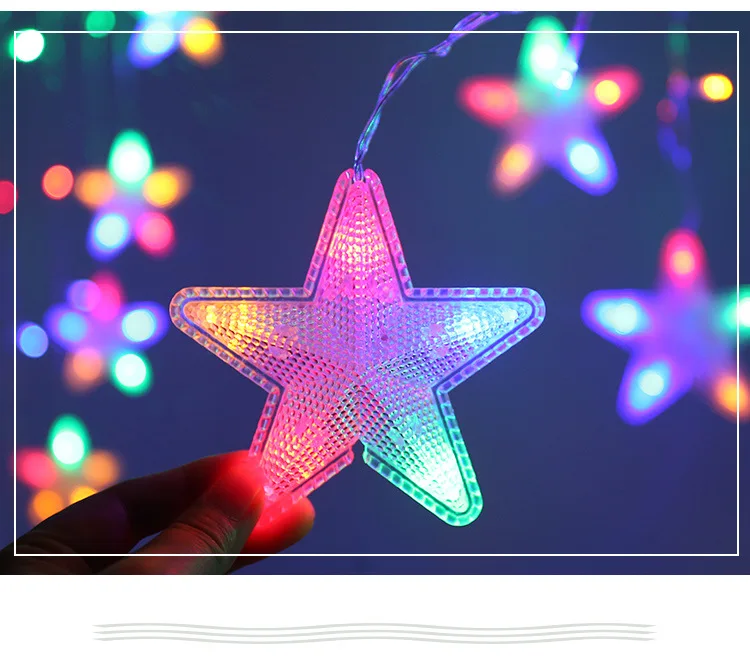 Wholesale V shape LED Star Curtain Lights Holiday Wedding Window Ramadan Diwali Christmas Lights Lantern Fairy Icicle Lights