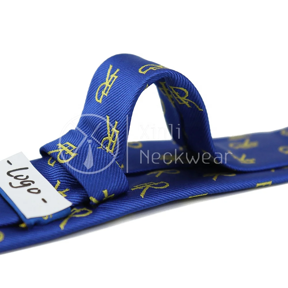 Wholesale Royal Blue Polyester Woven Jacquard Ties Custom ER Logo Pattern Mens Slim Designer Neckties