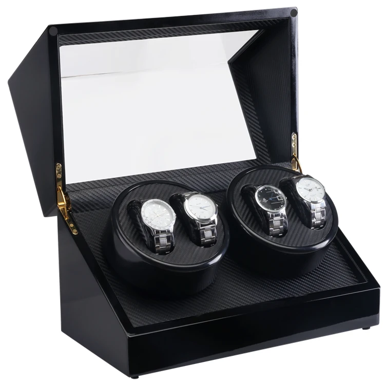 Luxury 4 Display Piano Lacquer Mute Wooden Motor Watch Box, Wholesale Rotations Watch Winder