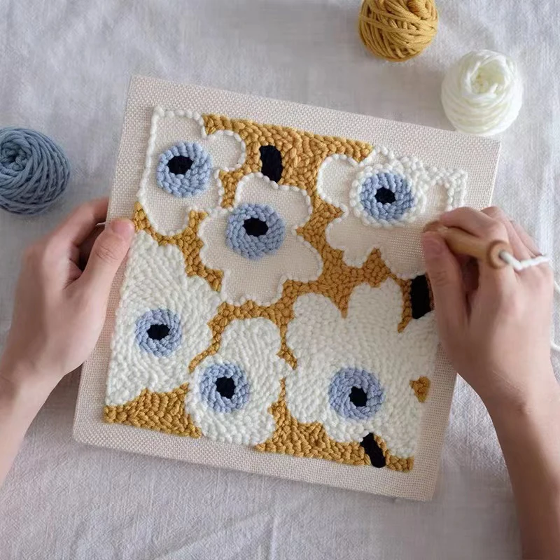 Embroidery Kit Punch Needle Cross Stitch Hoop DIY Kids Handwork Set For Children