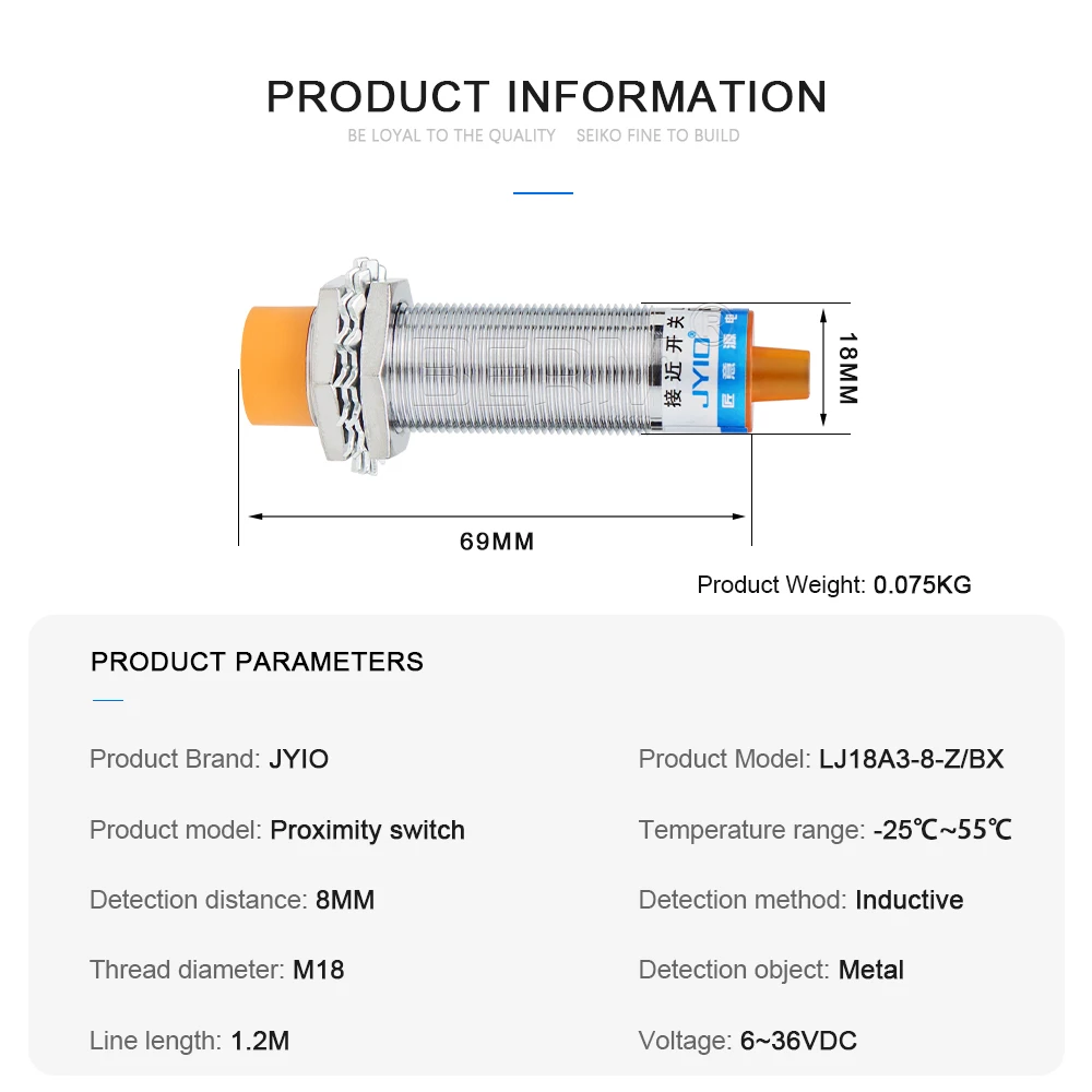 LJ18A3-8-Z/BX  Metal inductive proximity switch DC three-wire NPN normally open metal sensor. Dc 12 v24v36v
