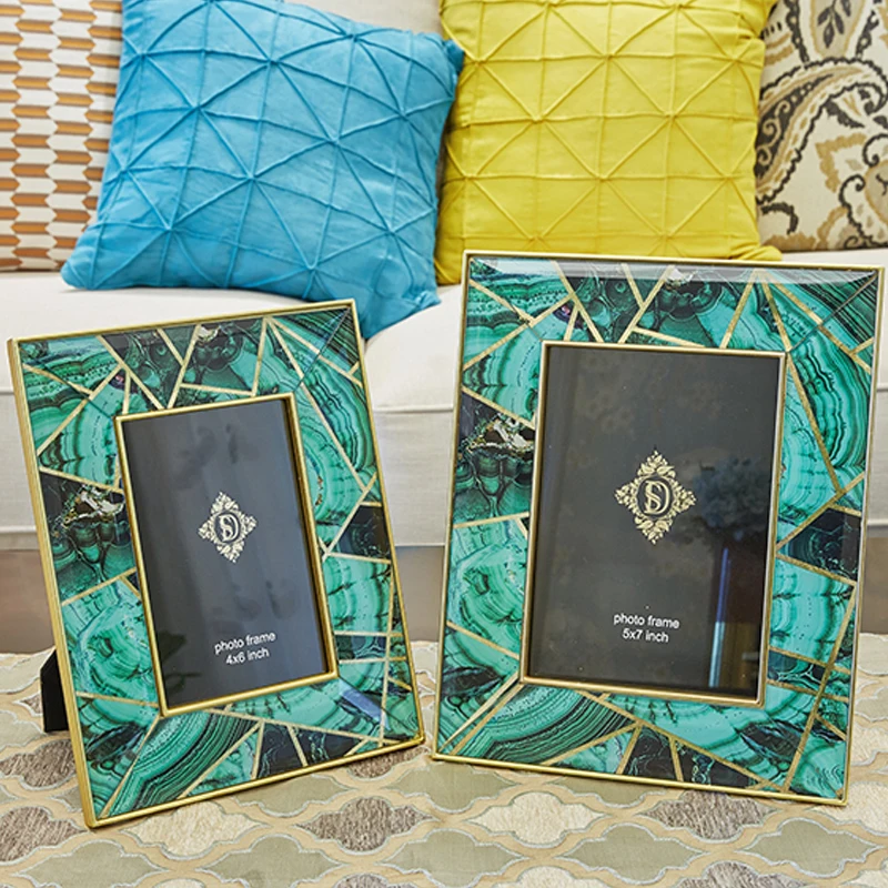 
Emerald Agate Stone Pattern Phnom Penh Creative Glass Inkjet Photo Frame Decoration Photo Frame Model Study Room Decoration 6 In 