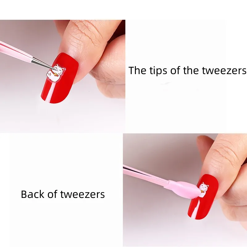 Оптовая продажа, наконечники зонда, наклейка, стразы, захват, прочный с силиконовой насадкой, розовый, черный, двойной пинцет из искусственной нержавеющей стали