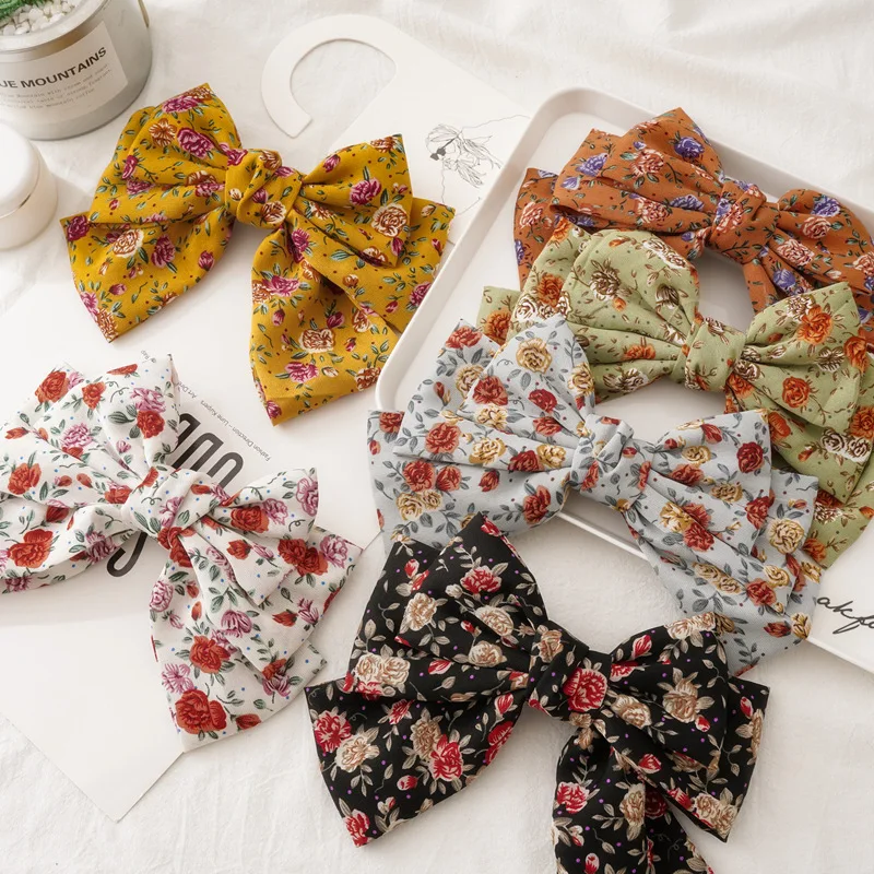 
RARA Hot Sale Korean Japanese Style INS Hair Accessories Summer Fabric Floral Oversized Bow Hairpin Hair Clips for Girls 
