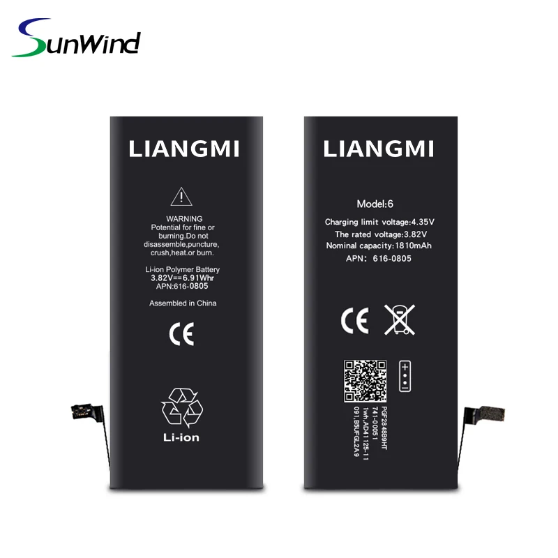 Factory Wholesale 1810mah Mobile Phone Battery for Iphone 4S 5S 6 6S 7 8 X Xmax 1111Pro Batteries