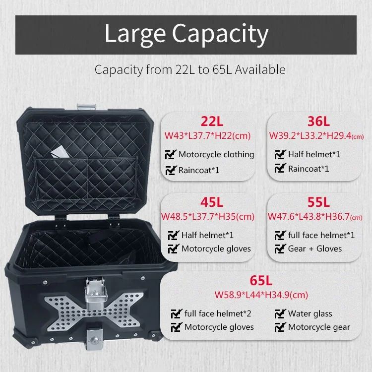 DUHAN Big Storage Top Box for Motorcycle Aluminium 55L Waterproof Shockproof