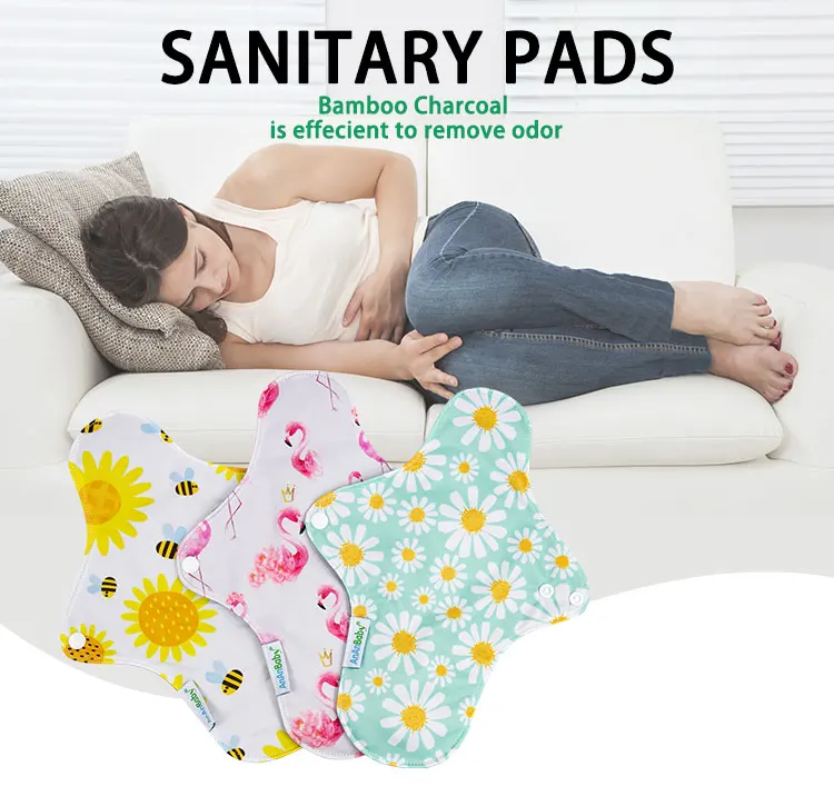 Ananbaby Natural Bamboo Charcoal Reusable Sanitary Napkins Super Comfortable Soft Sanitary Pads Washable