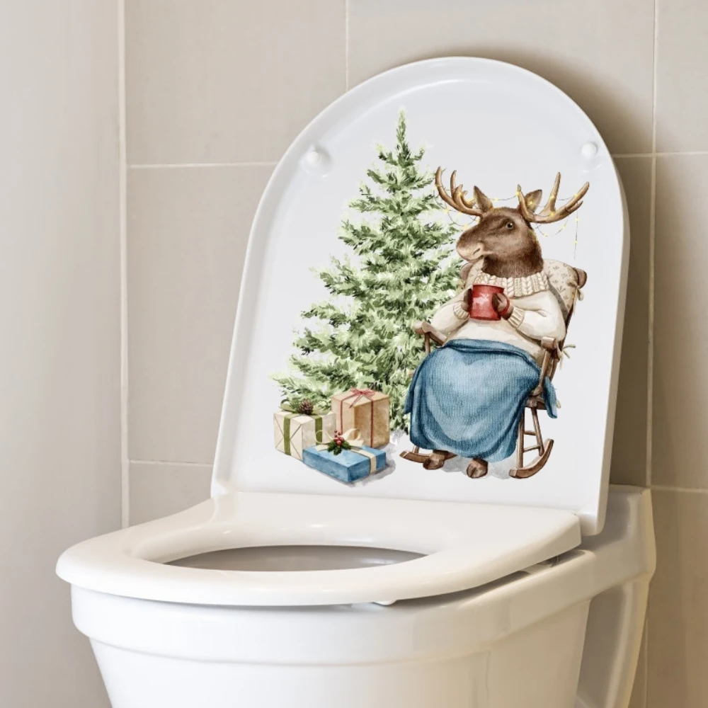 Рождественские животные Ванная Комната Унитаз декоративные наклейки водонепроницаемые Мультяшные ПВХ съемные наклейки
