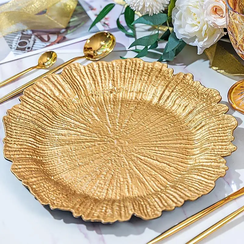13 inch gold reef charger plates wedding decoration melamine plates for restaurant