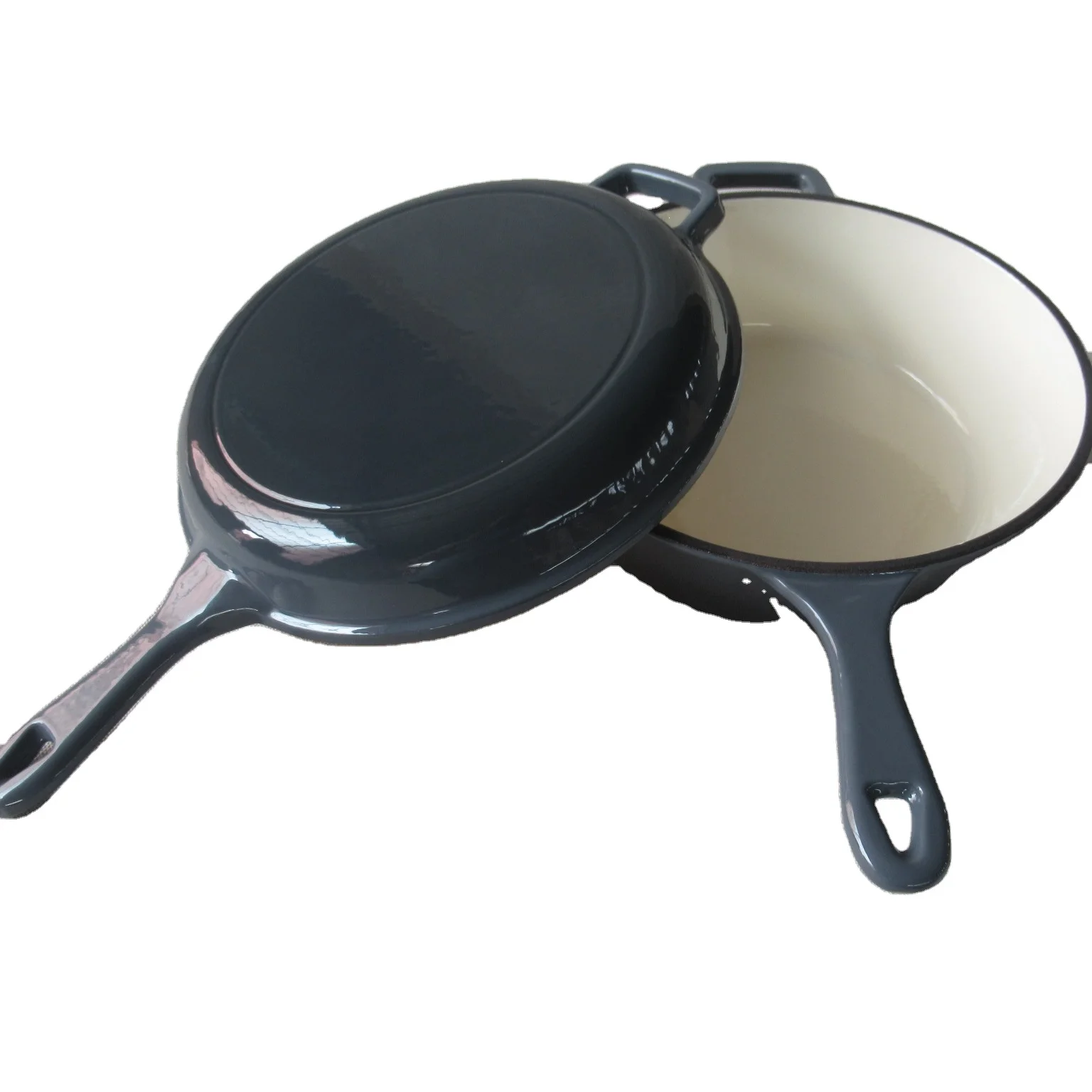 Wholesale High Quality Enamel Combo Cooker 2 in 1 Cast Iron Double Use Dutch Oven with Skillet Lid