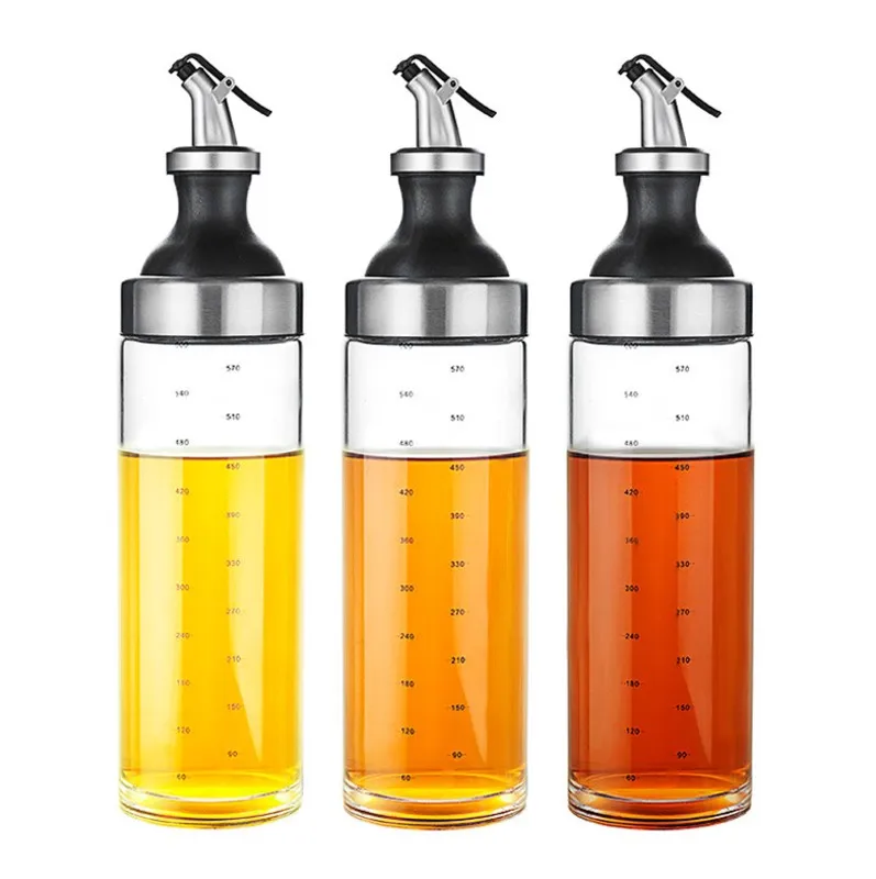 
Factory Eco-friendly Hot Sale BPA Free High Borosilicate Glass Kitchen Oil Storage Olive Container with Scale Mark 