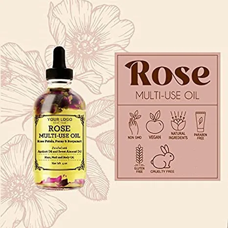 best private label skin care massage oil aging skin repair for hair body rose multi-use oil