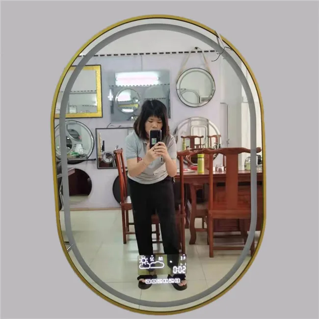 gold antifog bathroom mirror frame light oval led with magnifying mirror with backlight for bathroom
