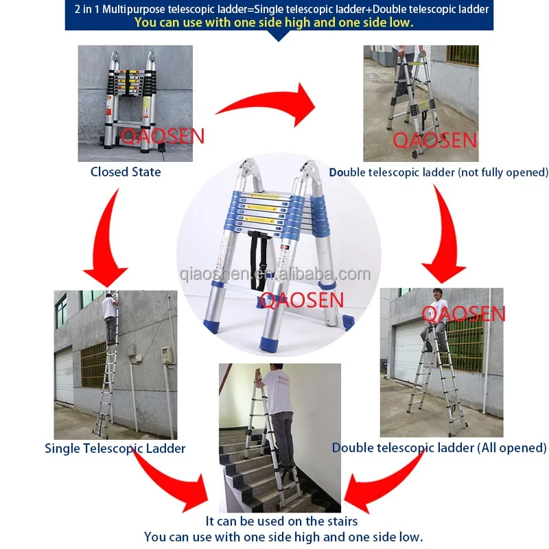 Blue 5.0M Double Telescopic Ladder 2.5m A Frame  Ladders