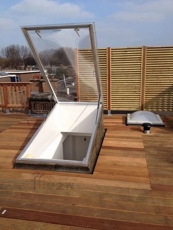 Aluminium Frame  Vertical  Opening Roof Hatch with Domed Skylight which Using Hidden Motors