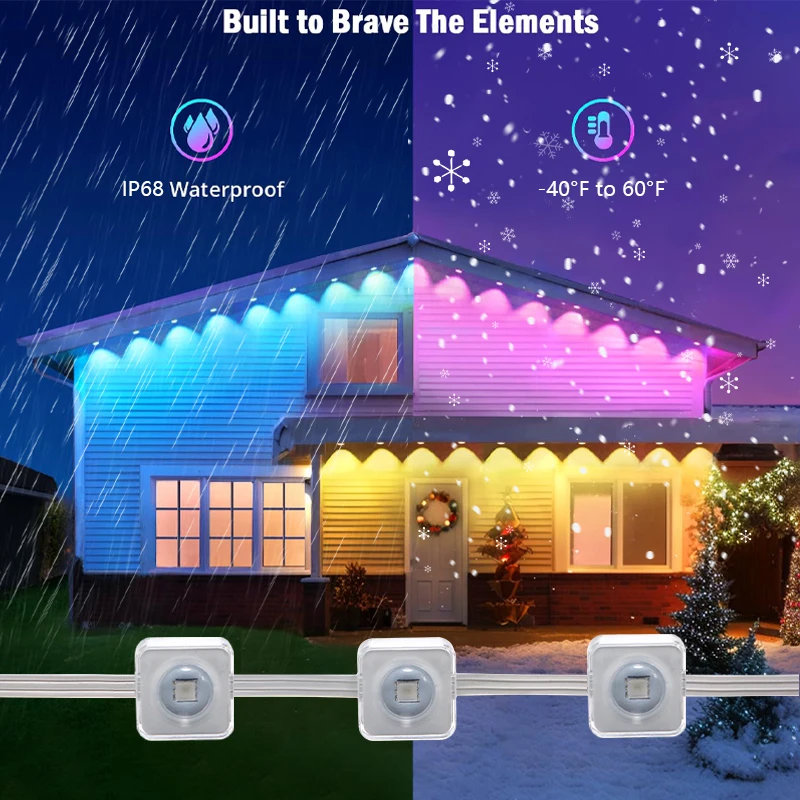 Permanent Christmas Lighting Ip68 Smart Wifi Controller House Exterior Led Lights Pixel Permanent Outdoor Holiday Lights