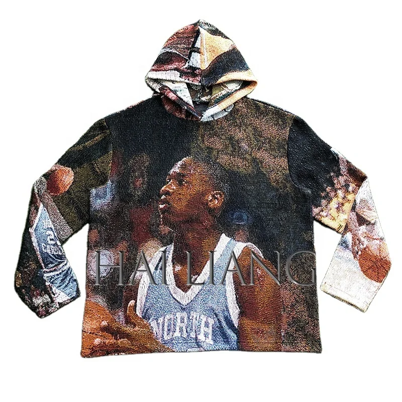 Custom Tapestry Hoodies Manufacturers For Tapestri Clothing Fashion Basketball Streetwear Woven Blanket Hoodie Men