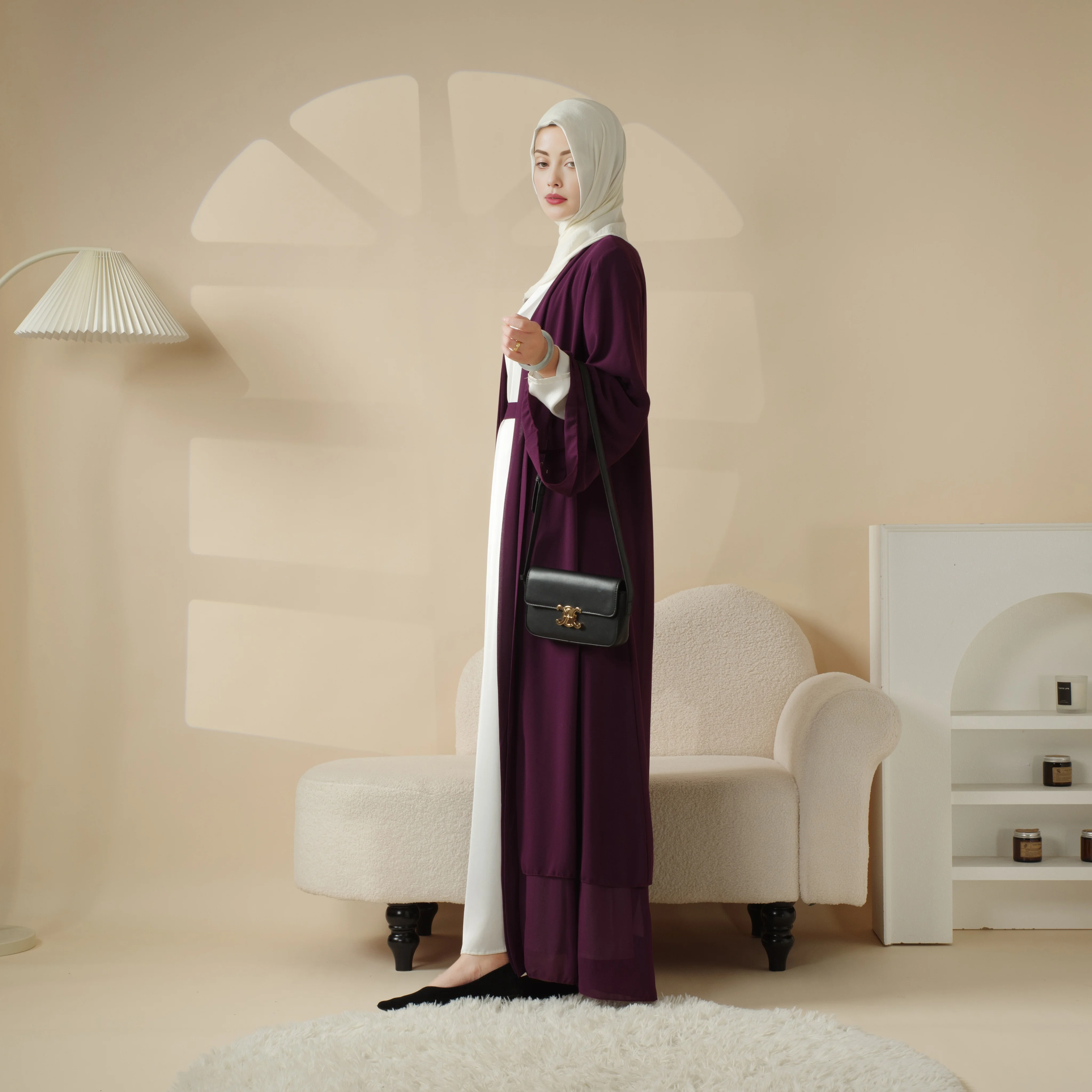 Stylish Chiffon Abaya Set Muslim Prayer Dress Ethnically Styled Jilbab Wedding Work Casual Occasions Silk Crepe Modest Dress Set