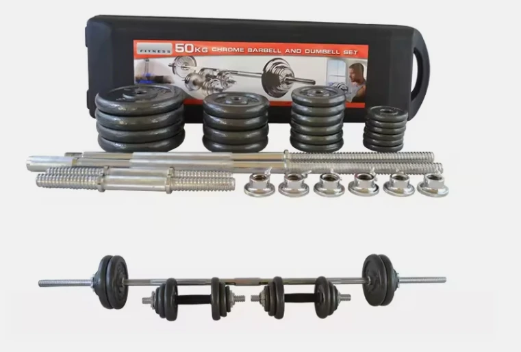 Home Gym Fitness High Quality Cast Iron Dumbbell Set Weight Lifting Chromed Adjustable Dumbbell Barbell Set