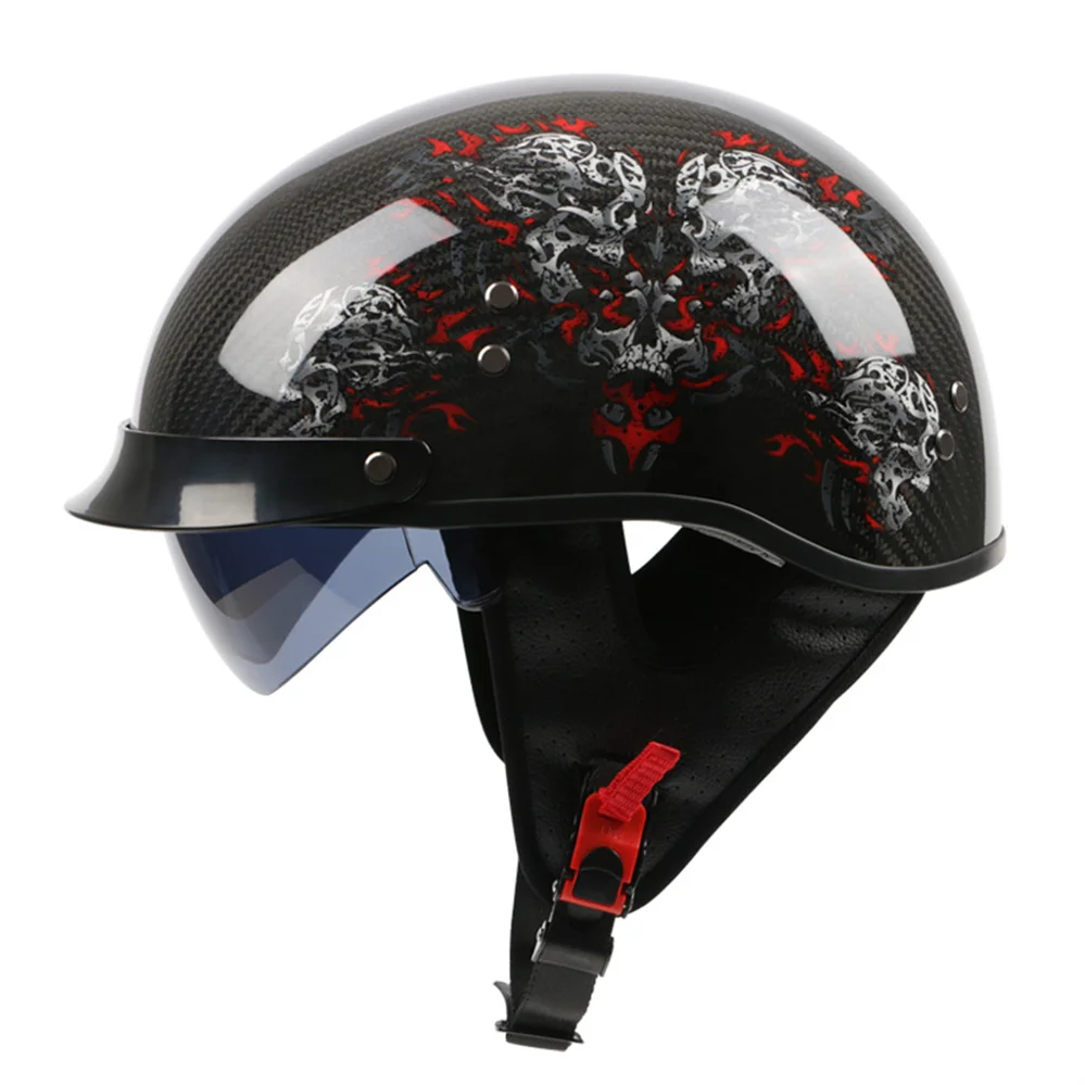 Vintage Carbon Fiber Motorcycle Half Face Helmet Motorbike Capacete Retro Motorbike Scooter Riding Casco Moto M-2XL