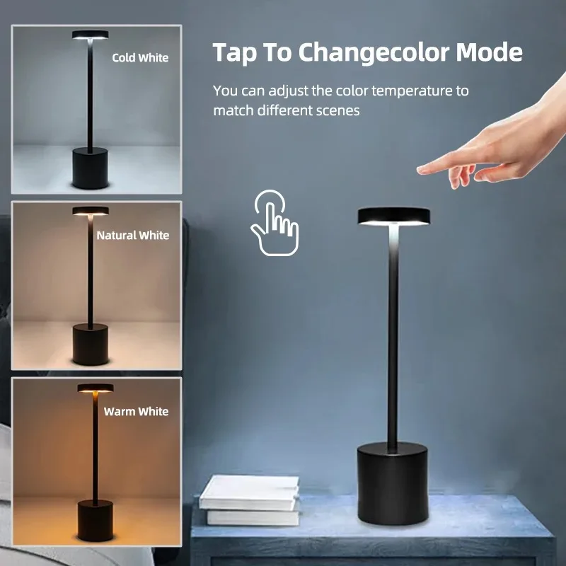 New Product Rechargeable Cordless Table Lamp Led Touch Switch Indoor Night Light for Home Restaurant