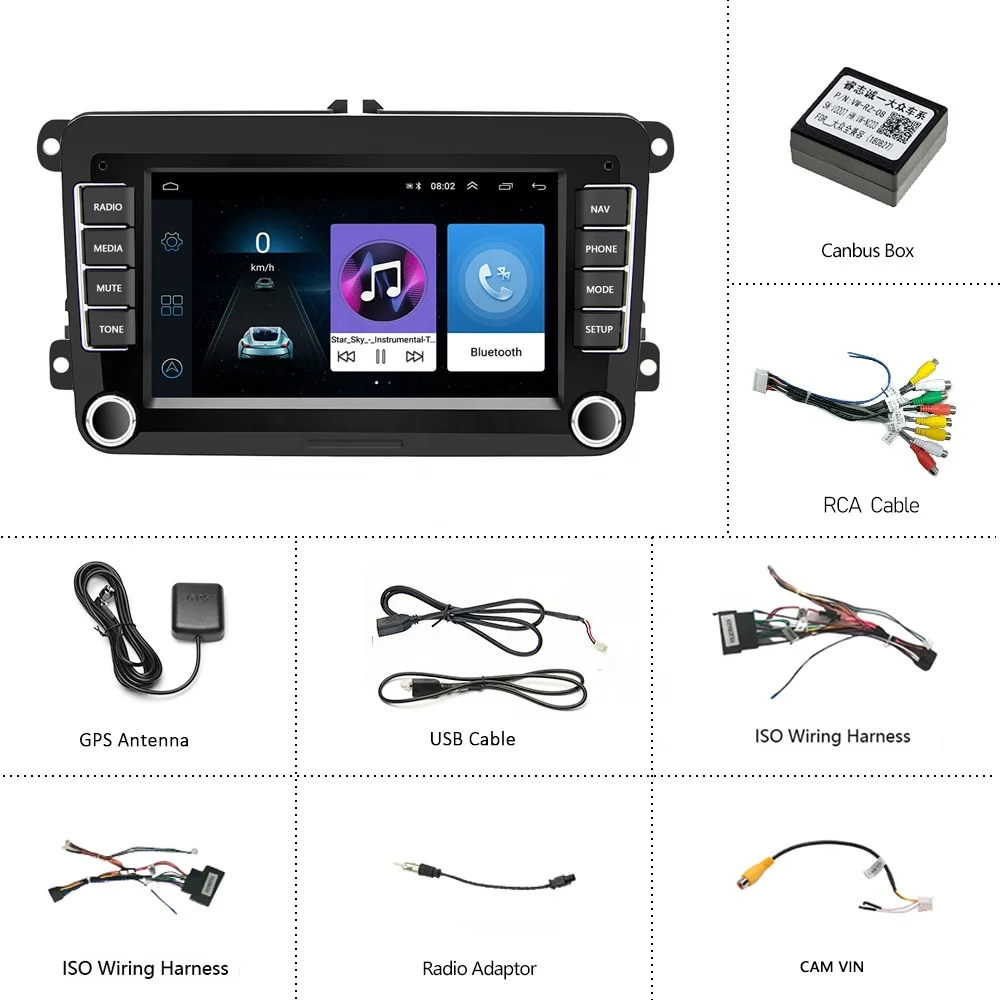 (EU/AU/RU Stock) Podofo 7 '2 + 64 ГБ Android автомагнитола GPS-навигация Wi-Fi BT FM RDS для VW/Skoda/Seat/Passat/Golf 5 6