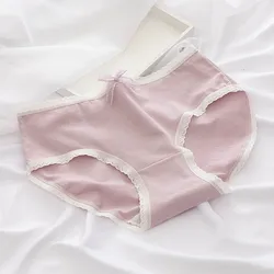 Cheap Comfortable Breathable Underwear Pink And White Girls Sexy Photo Cotton Strech Women Panty