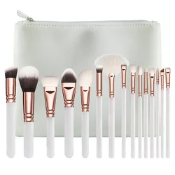 LOW MOQ Customized 15pcs Rose Gold Pink Private Label Vegan Make Up Tools Powder Foundation Eyes Brush Makeup Brush Set with bag