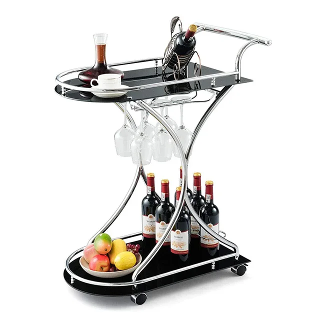 modern hotel home furniture black glass top kitchen food cart serving trolley