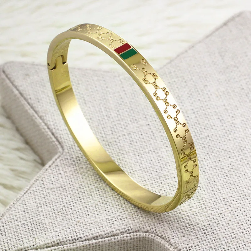 Famous Brand Bracelet Female 18K Gold Stainless Steel Bangles Red and Green Charm Bracelets for Women Lover Jewelry Wholesale