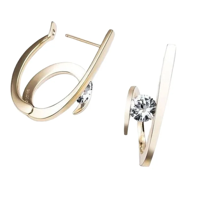 Fashion Round Cut  Lab-created Topaz Stud Earrings Wave Ring Engagement Wedding Earring Jewelry