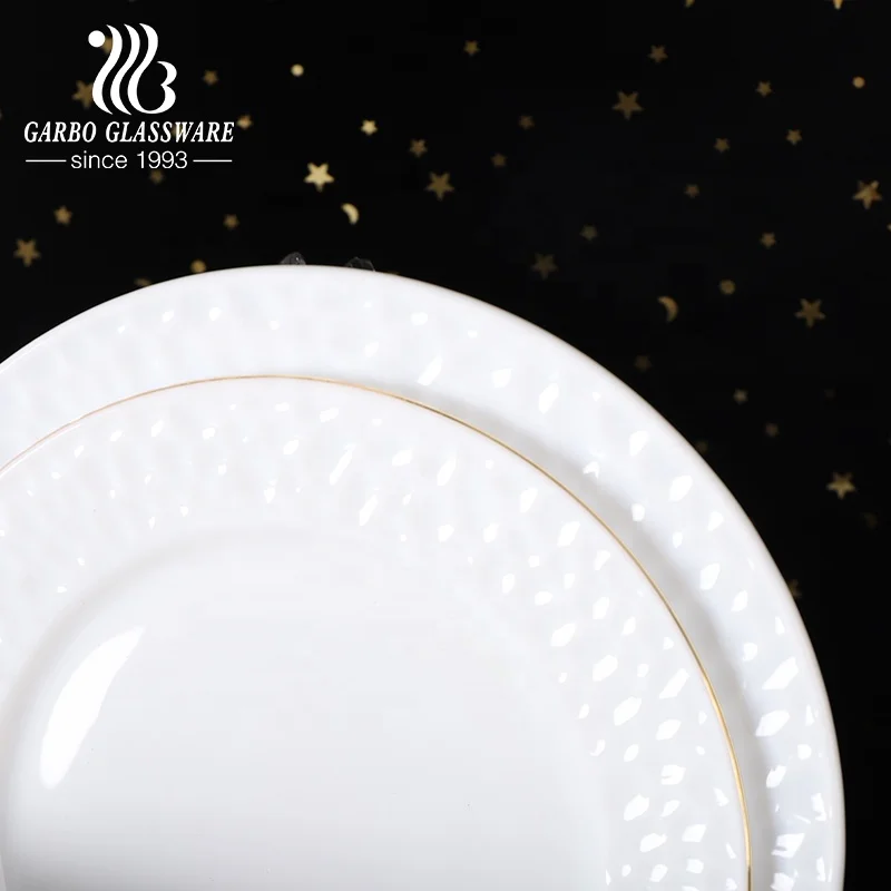 Microwave safe 26 33 58 72 pcs gold rim decal white opal glass tableware tempered dinner set with bowls plates saucer home use